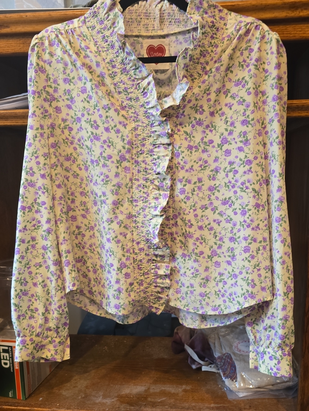 Veto Lavender Floral Ruffle Girls' Blouse in Cream